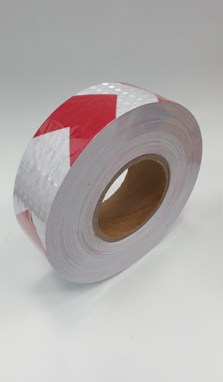 Лента, отражательная 2"х50м, красный/белый / Tape, reflective 2" 50m red/white - фото 1 - id-p81402256