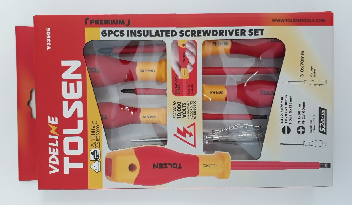 Набор диэлектрических отверток, 6 шт 1000В / Screwdriver set 6pcs, V33506 ELECTRICE 1000V TOLSEN - фото 2 - id-p81401558