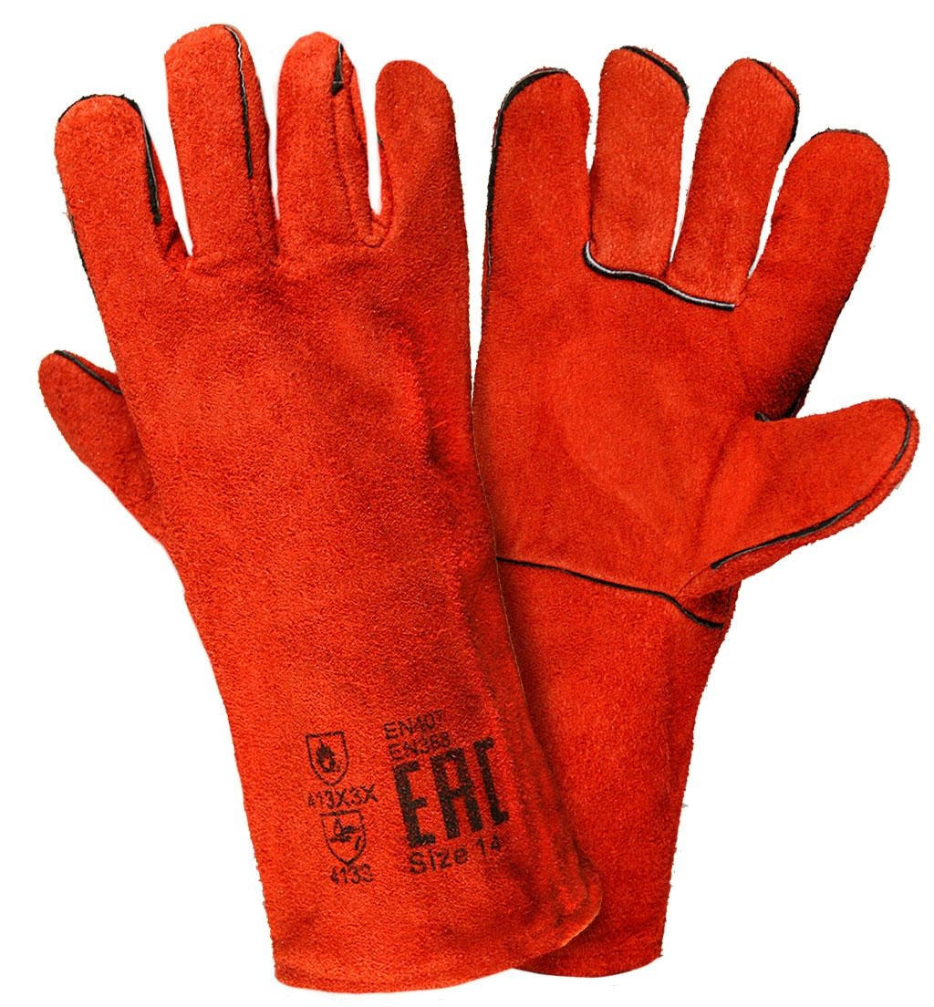 Рабочие перчатки красные, коровий спилок, полная подкладка / Gloves, welding, split leather,16", Red - фото 1 - id-p81401385