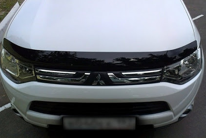 Мухобойка (дефлектор капота) Mitsubishi Outlander 2012-2014 с подгибом - фото 1 - id-p36648001