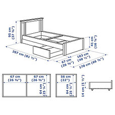 Кровать с 2 ящиками СОНГЕСАНД белая Лонсет 90x200 ИКЕА, IKEA, фото 3