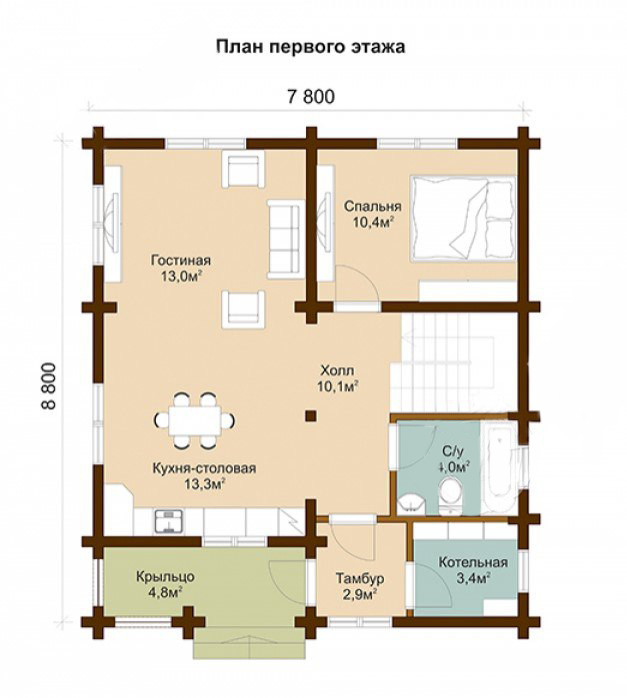 проект деревянного дома, проект двухэтажного дома из бруса, деревянный дом из бруса строительство.