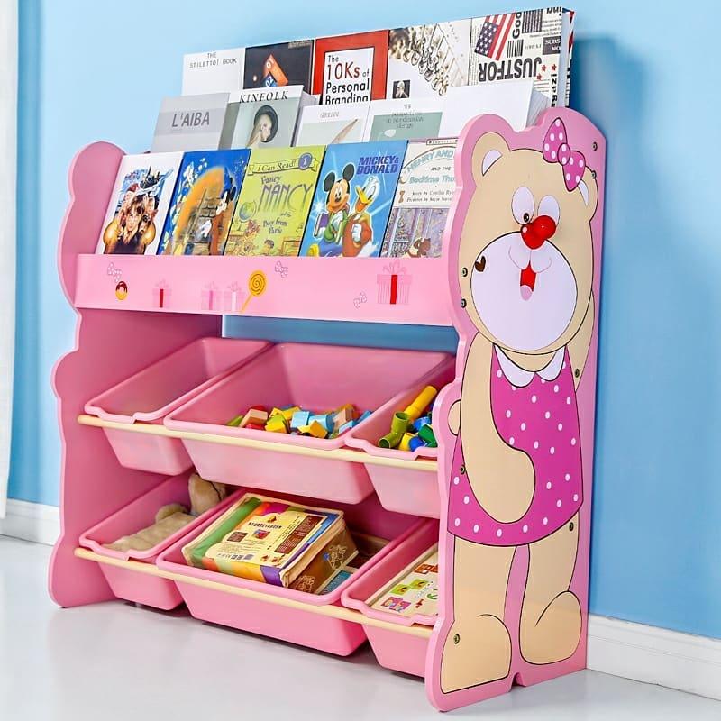 Детский стеллаж для хранения игрушек мишка/розовый, фото 1