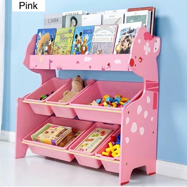 Детский стеллаж для хранения игрушек олененок/розовый