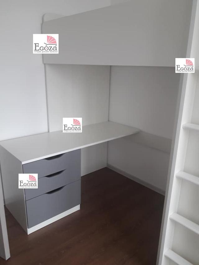 Кровать чердак Polini Simple с рабочей зоной и шкафом
