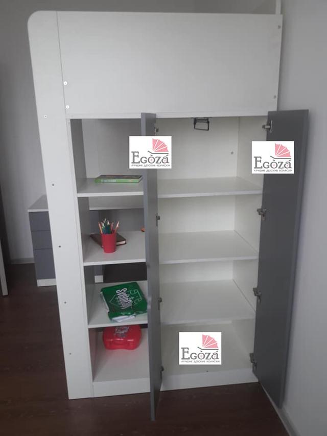 Кровать чердак Polini Simple с рабочей зоной и шкафом купить в Алматы