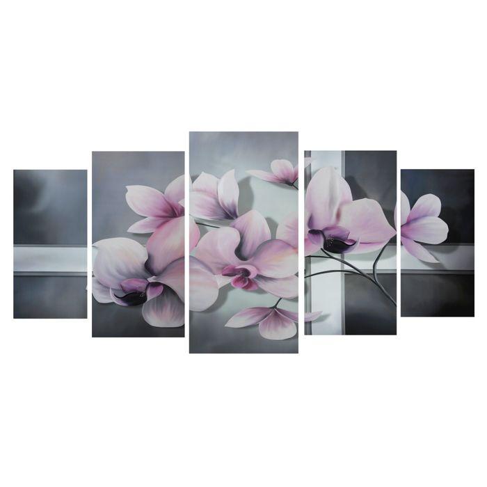 Модульная картина на подрамнике "Ветка орхидеи", 2 — 40×80, 2 — 50×100, 1 — 60×120, 120×250 см
