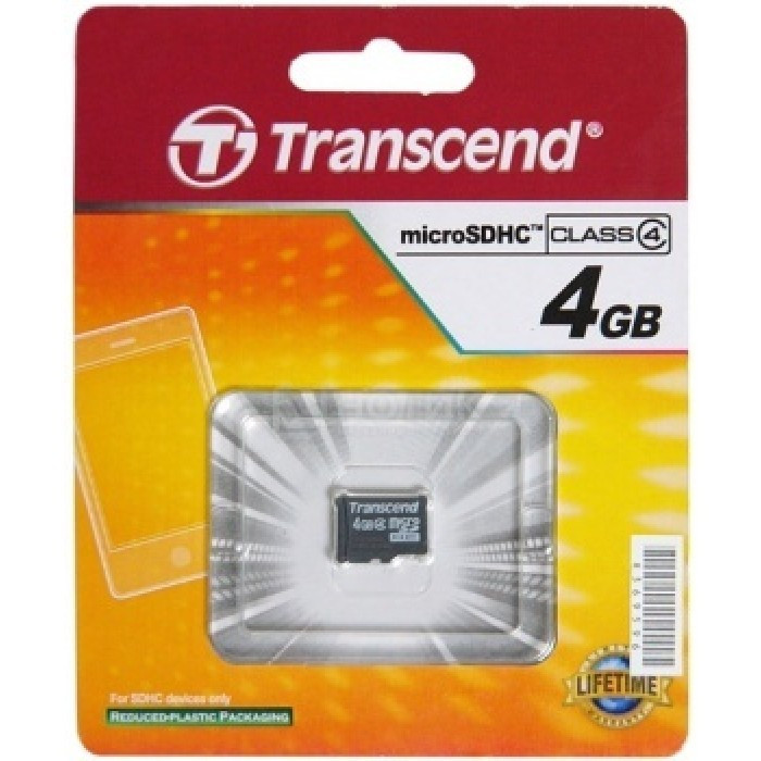 Карта памяти MicroSD 4GB Class 4 Transcend TS4GUSDC4