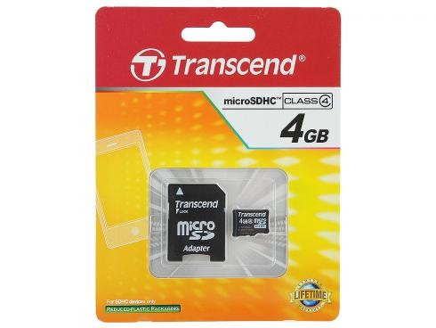 Карта памяти MicroSD 4GB Class 4 Transcend TS4GUSDHC4