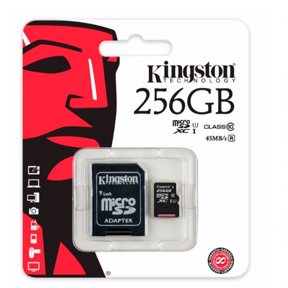 Карта памяти MicroSD 256GB Class 10 U1 Kingston SDC10G2/256GB