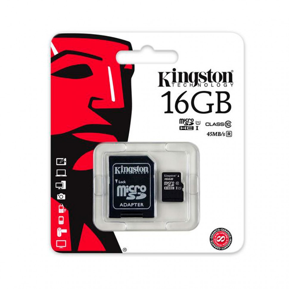 Карта памяти MicroSD 16GB Class 10 U1 Kingston SDC10G2/16GB