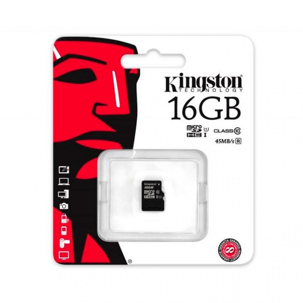 Карта памяти MicroSD 16GB Class 10 U1 Kingston SDC10G2/16GBSP