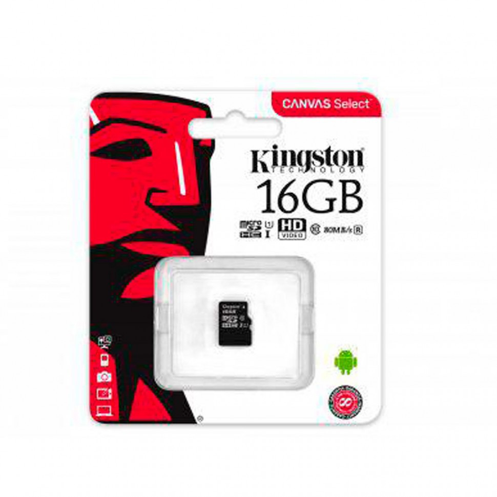 Карта памяти MicroSD 16GB Class 10 U1 Kingston SDCS/16GB