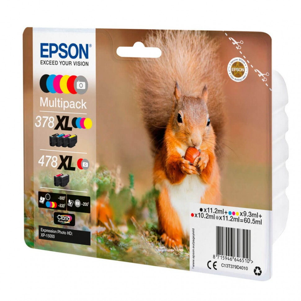 Картридж Epson C13T379D4020 478XL Mpack Ink(Bk.C.M.Y.R.GY) RF/AM Tag набор 6 шт
