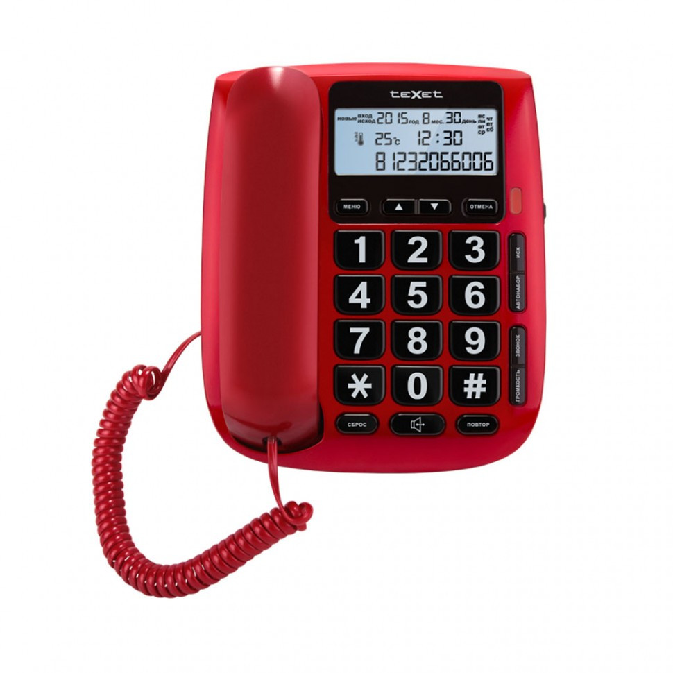 Телефон проводной Texet ТХ-260 красный