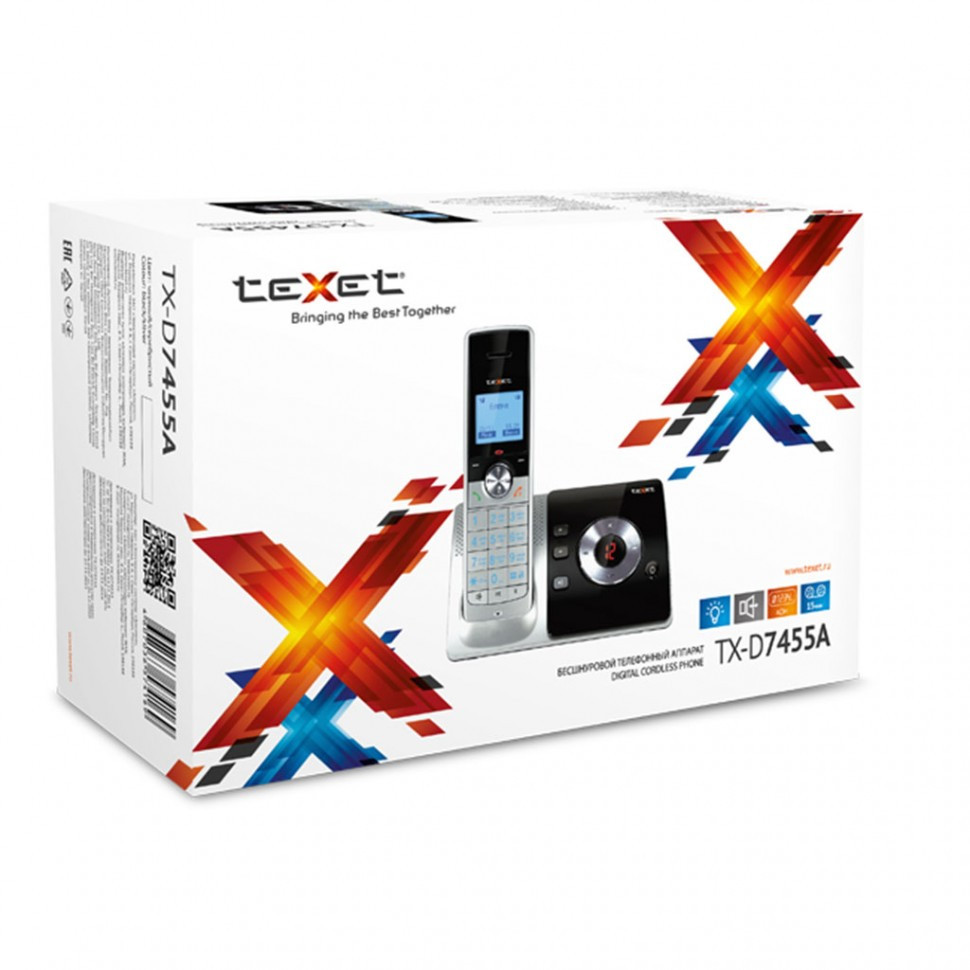 Телефон беспроводной Texet TX-D7455А черный-серебро