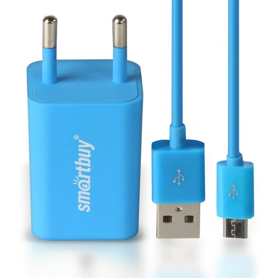 СЗУ SmartBuy TRAVELER Combo, 2*USB + дата-кабель MicroUSB, 2А, синее (SBP-3150)/60