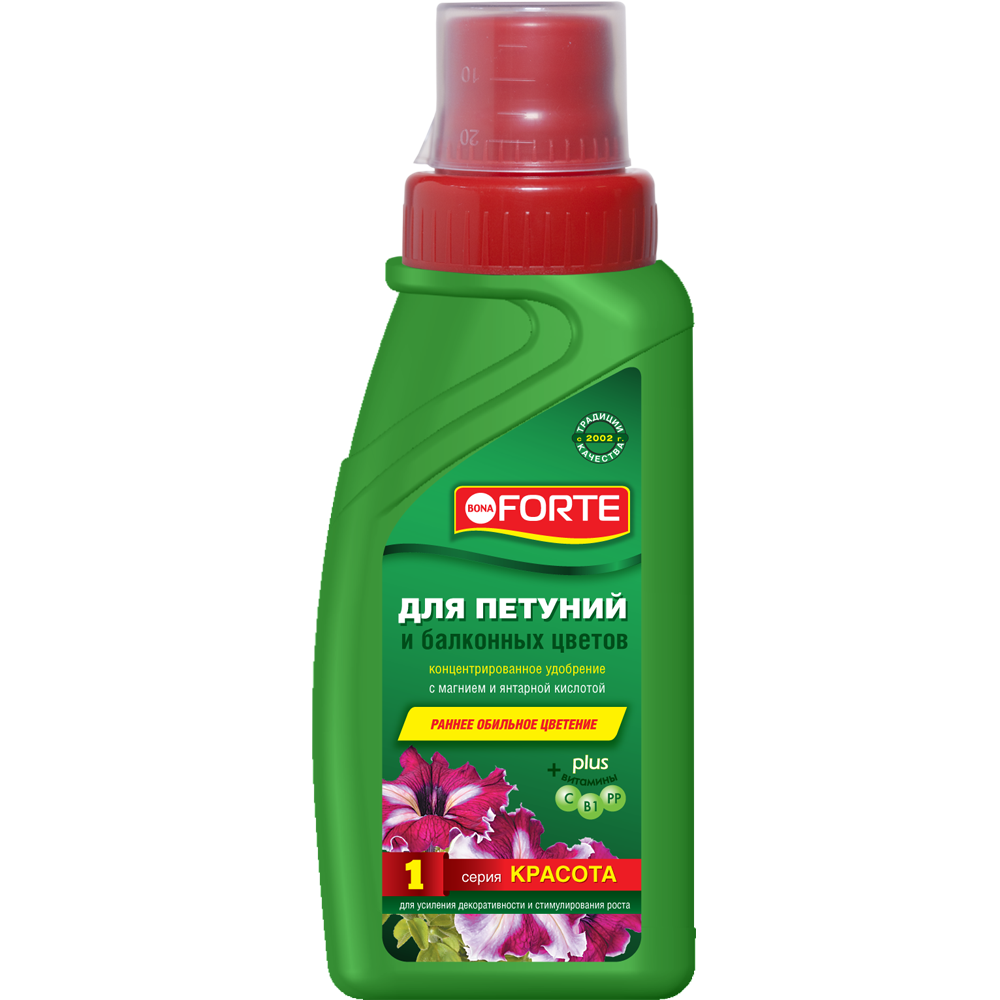 Bona Forte Красота Жидкое минеральное удобрение Для петуний и балконных цветов, флакон 285 мл