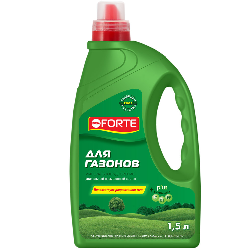 Bona Forte Жидкое минеральное удобрение Для газонов, канистра 1,5 л