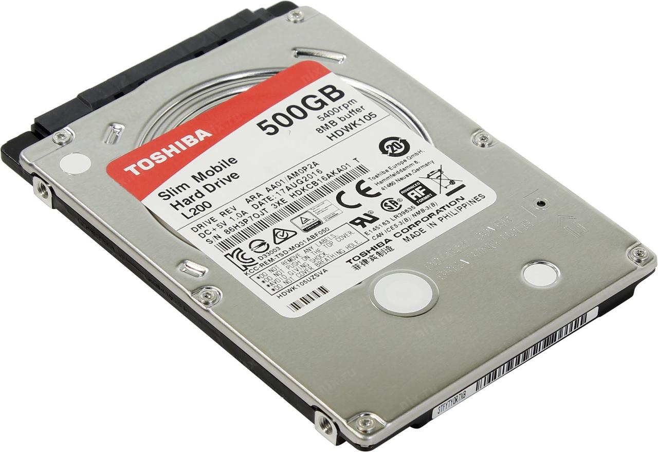 Жёсткий диск HDD 500 Gb SATA 6Gb/s TOSHIBA L200 HDWK105UZSVA 2.5" 5400rpm 8Mb
