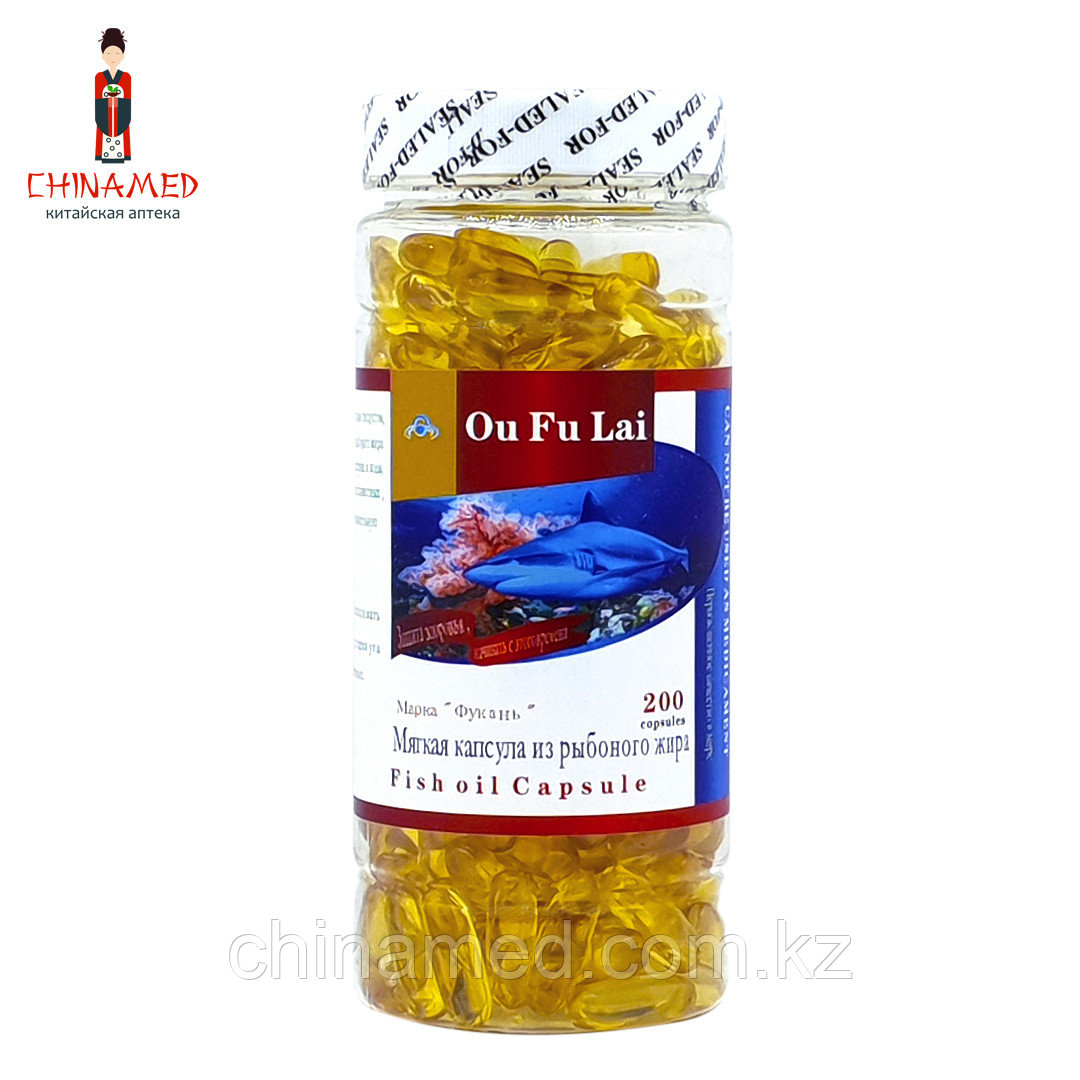 Рыбий жир марки "Фукань" 300 капсул (Витамин Е, желатин, глицерин)
