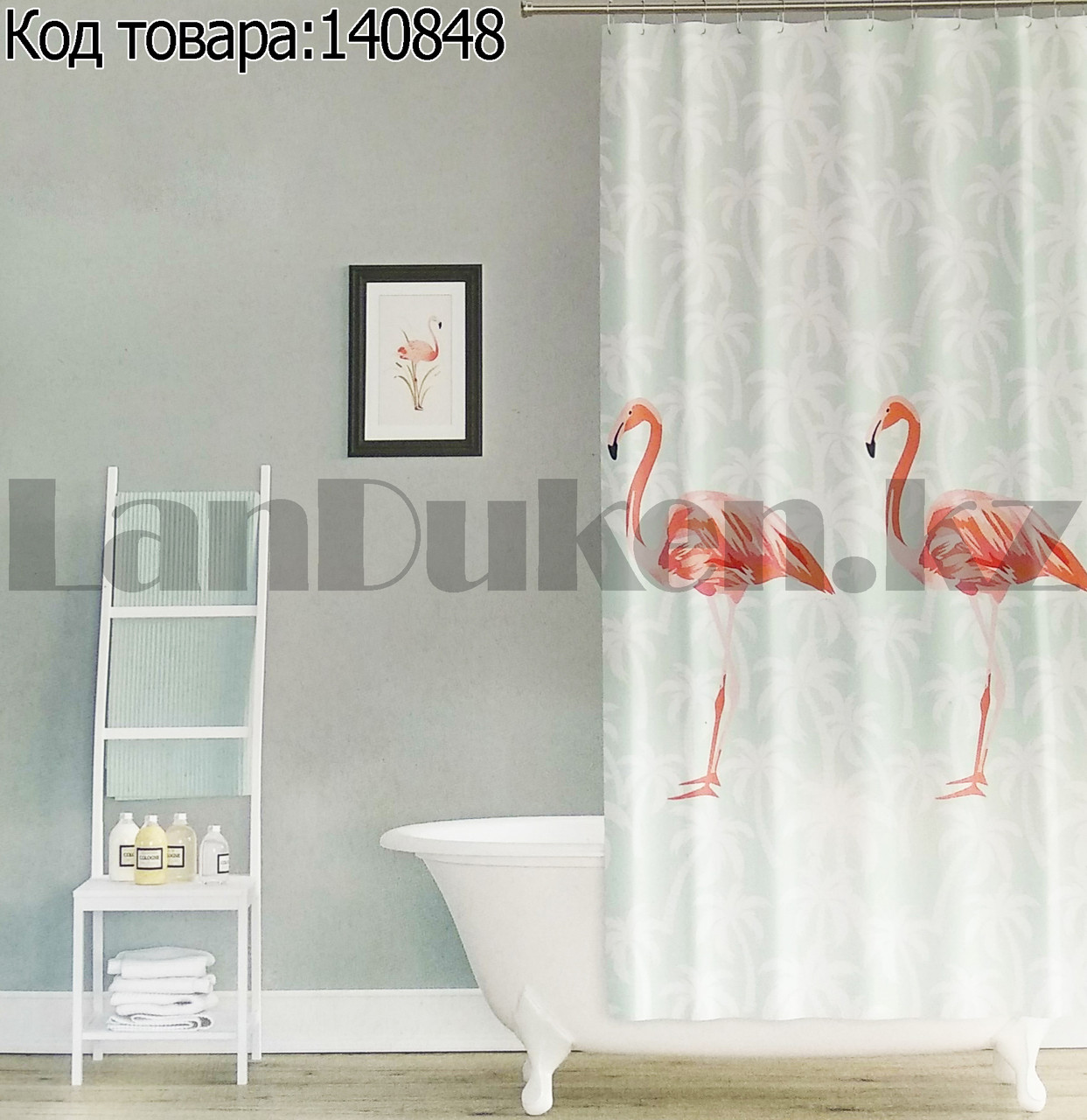 Водонепроницаемая тканевая шторка для ванной Tropik Flamingos 180x200 см, фото 1