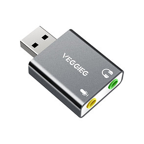 USB звуковая карта VEGGIEG, USB - 3.5mm jack audio, двух портовая для ПК и Ноутбуков, фото 2