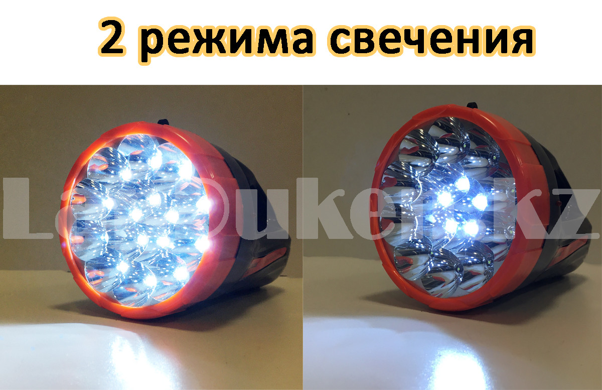 Ручной аккумуляторный фонарь светодиодный 15 Led 2 режима свечения DJ-2315 черно-оранжевый - фото 9 - id-p81272833