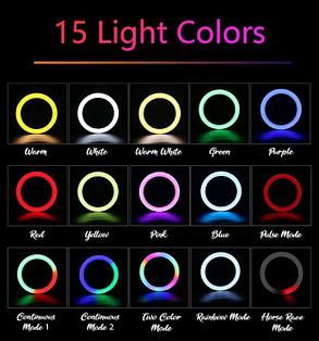 Кольцевой селфи свет 26 Tik tok RGB все цвета со штативом до 2м, фото 2