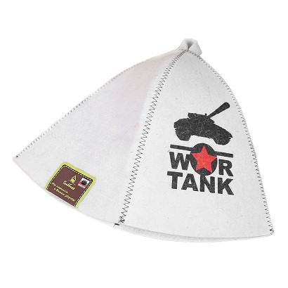 Шапка банная с принтом "War tank", войлок белый