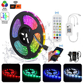 Қашықтан басқару пульті және WIfi бар музыкалық контроллер + 5 метр түрлі-түсті RGB таспа + қуат көзі