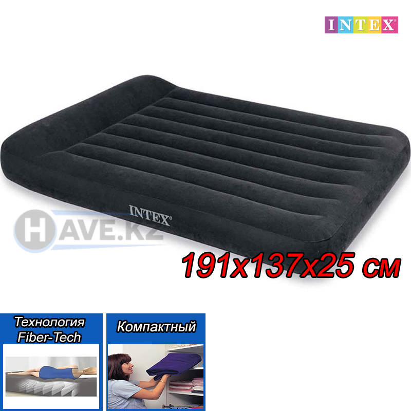 Полуторный надувной матрас Intex 64142, Dura-beam pillow rest classic airbed,  размер 191x137x25 см