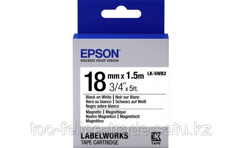 Лента Epson C53S655001 LK-5WB2 Магнитная лента 18мм, Бел./Черн., 2м