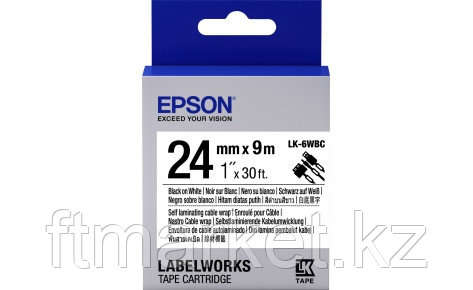 Лента Epson C53S656901 LK-6WBC для кабеля, 24мм,Бел./Черн., 9м