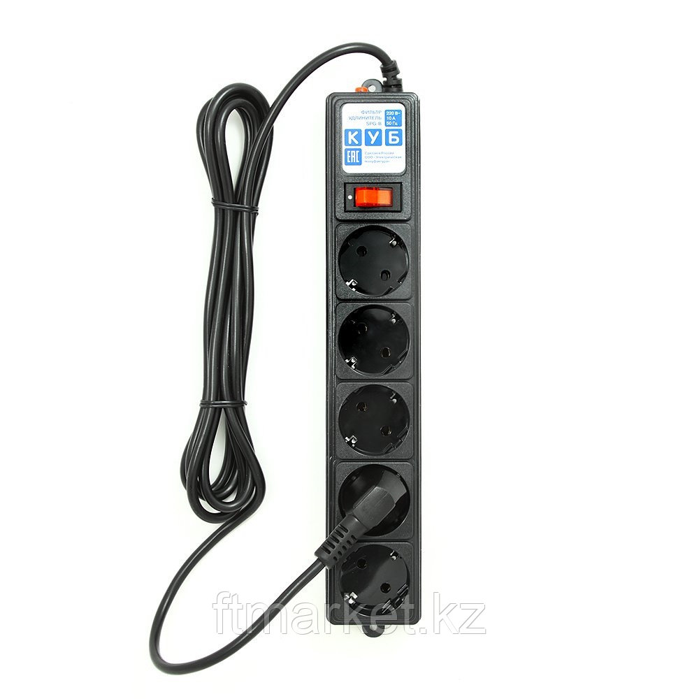 Сетевой фильтр Power Cube SPG-B-10-BLACK, 10А/2,2кВт, 3м, 5 розеток чёрный