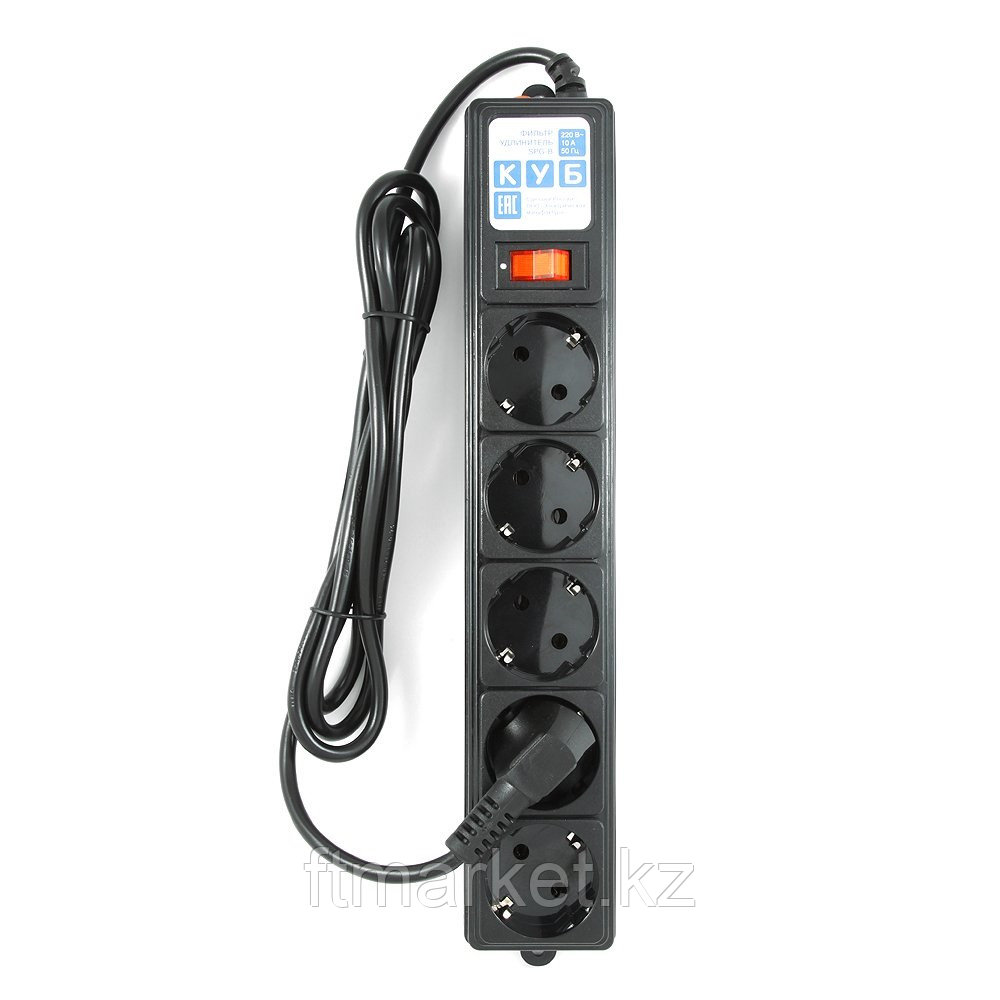 Сетевой фильтр Power Cube SPG-B-6-BLACK, 10А/2,2кВт, 1,9м, 5 розеток чёрный