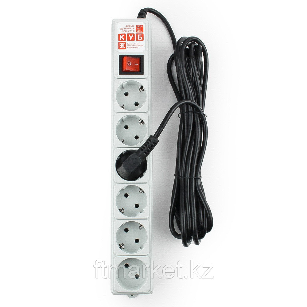 Сетевой фильтр Power Cube SPG(5+1)-B-15, 10А/2,2кВт, 5м, 6 розеток серый