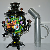 Самовар на дровах (угольный), с росписью "Летний букет" 3л, труба в комплекте