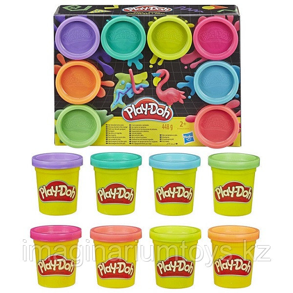 Пластилин детский Play-Doh набор 8 цветов неон