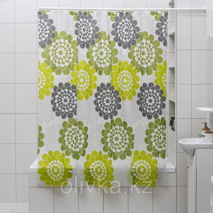 Штора для ванной комнаты Доляна «Зелёные цветы», 180×180 см, EVA