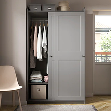 Гардероб с раздвижными дверями ХАУГА серый 118x55x199 см ИКЕА, IKEA, фото 2