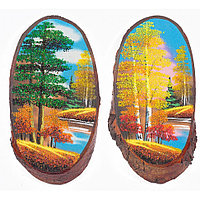 Панно на срезе дерева "Осень" вертикальное 35-40 см каменная крошка 112231