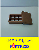Коробка крышка+дно внешний размер14*10*3,5см с ячейками на 6 шт крафт(12,5*8,5*3,5)внутренний размер