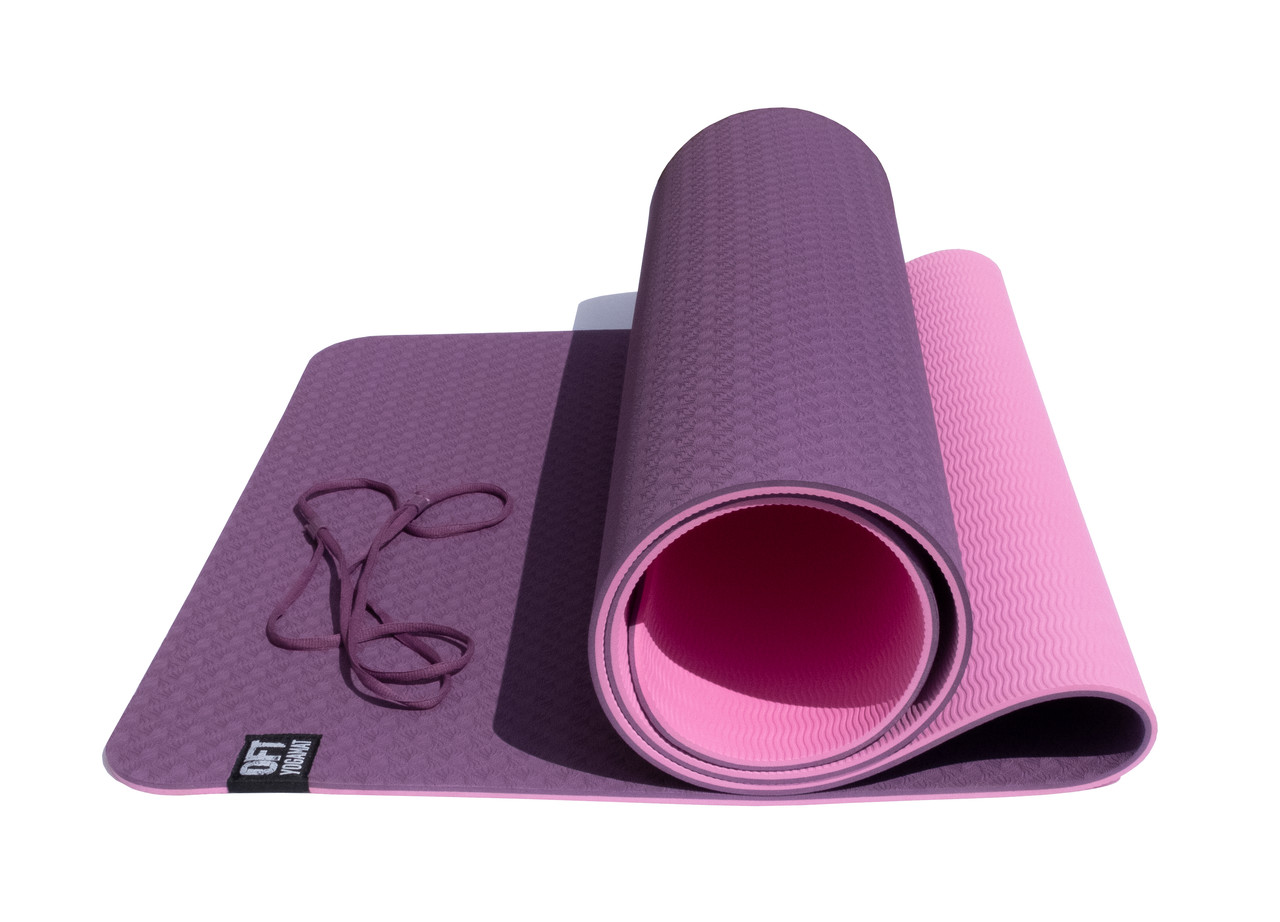 Коврик для йоги 6 мм двуслойный TPE бордово розовый - фото 2 - id-p82000121