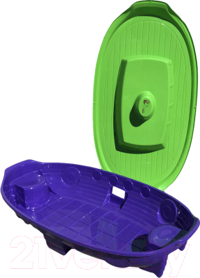 Песочница - бассейн с крышкой Doloni корабль зеленый/фиолетовый