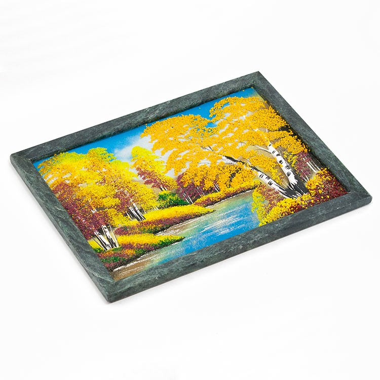 Картина из камня "Осенний пейзаж" рамка змеевик 23х33 см 111220 - фото 2 - id-p80868796