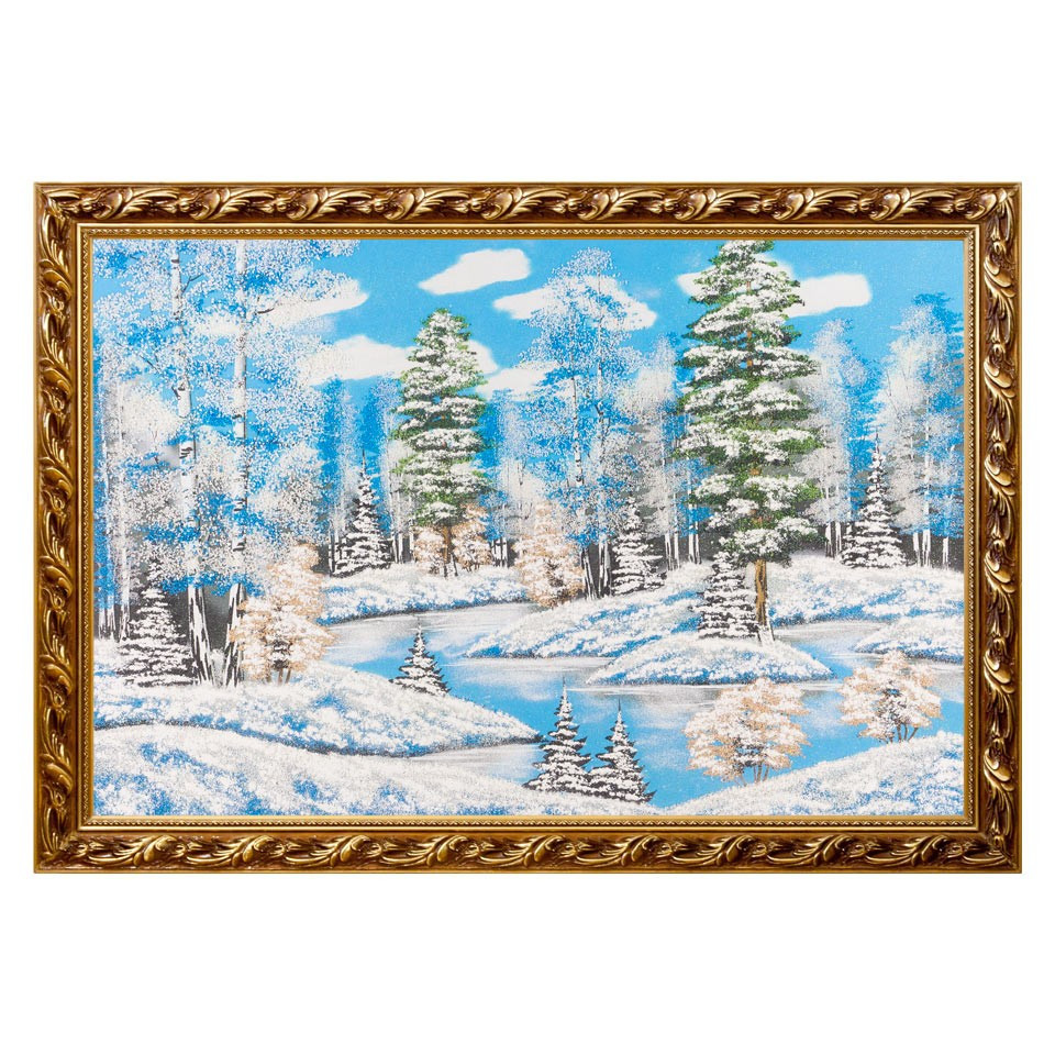 Картина "Зимний пейзаж" багет №8 50х80 см, каменная крошка 111291 - фото 1 - id-p80868852