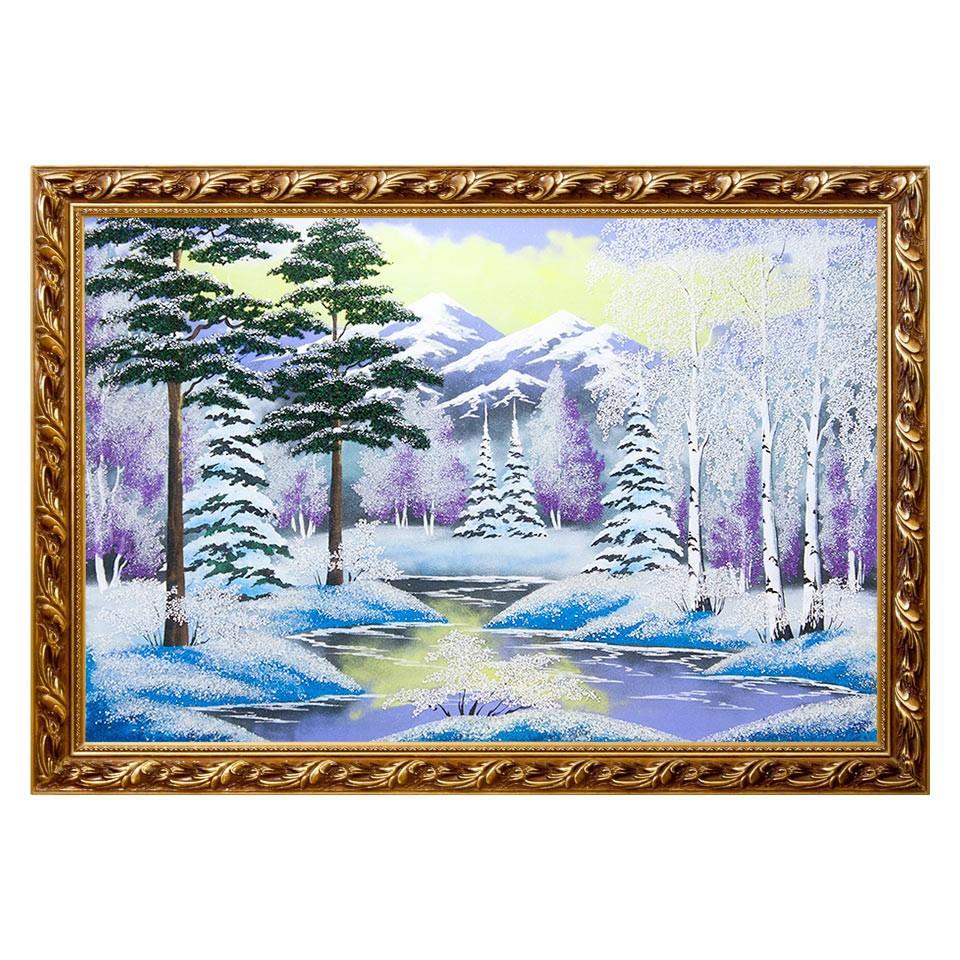 Картина "Зимний пейзаж" багет 56х76 см, каменная крошка 111703 - фото 1 - id-p80868883