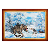 Картина "Медведь с собакой" багет дерево 46х66 см, каменная крошка 111714