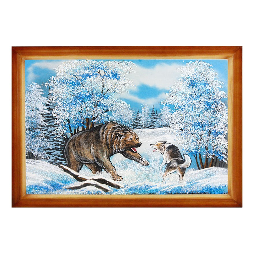 Картина "Медведь с собакой" багет дерево 46х66 см, каменная крошка 111714 - фото 1 - id-p80868888
